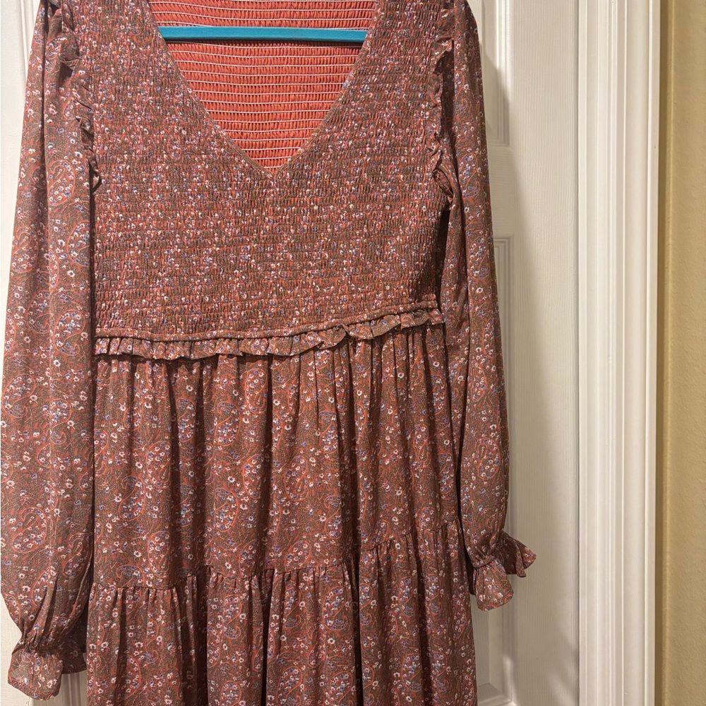 Roolee Terracotta Flowered Tiered Dress